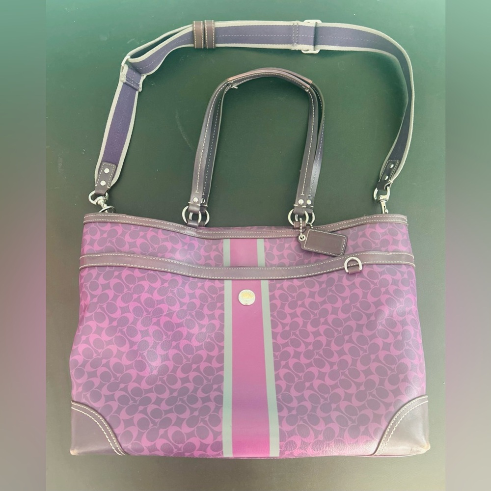 Vintage Purple Coach Chelsea Signature Heritage Tote Purse Laptop Bag Leather